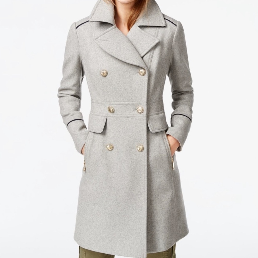 Vince Camuto Wing-Collar Military Coat - light grey